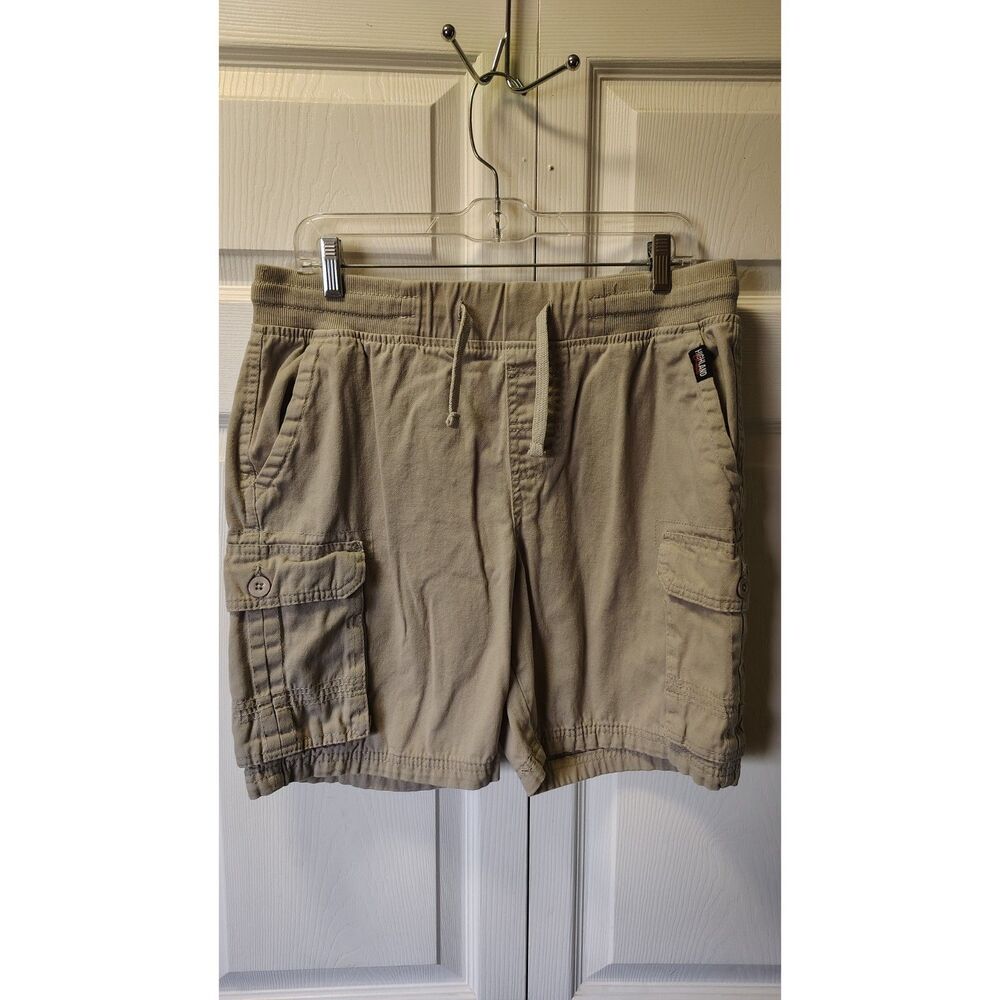 Highland Originals Men's Elastic Waist Cargo Shorts Khaki Tan - Size Medium